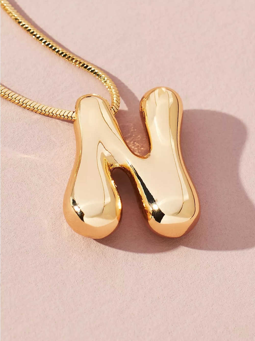 Anthropologie Gold Bubble 'N' Initial Pendant Necklace 14K Gold Plated 15”